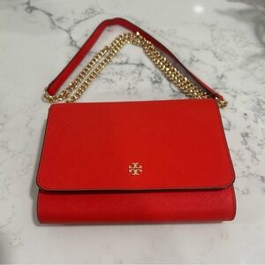 Tory Burch Vibrant Red Crossbody with Gold Chain